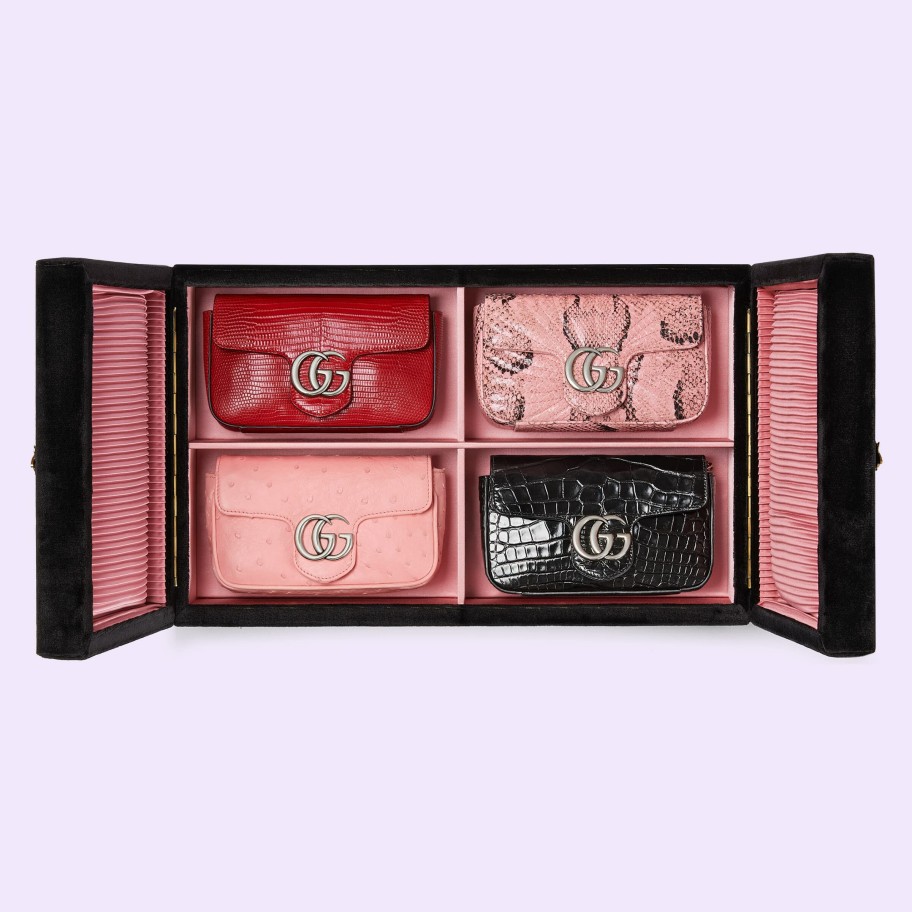 Femme GUCCI Mini Sacs | Boite Cadeau Super Mini Gg Marmont En Python Noir